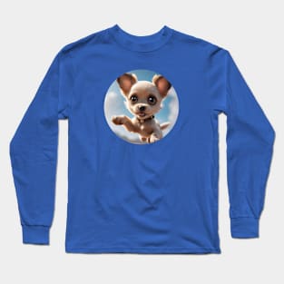 Cute Big Eyed Puppy Running With Excitement Long Sleeve T-Shirt